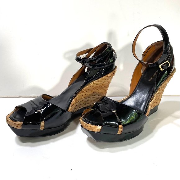 MaxAzria Ma-Dades wedge black patent bamboo sandal - Picture 4 of 11